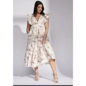 Abercrombie & Fitch Maxi Dress Brown Floral Sz PL Ruffle Boho Cottagecore